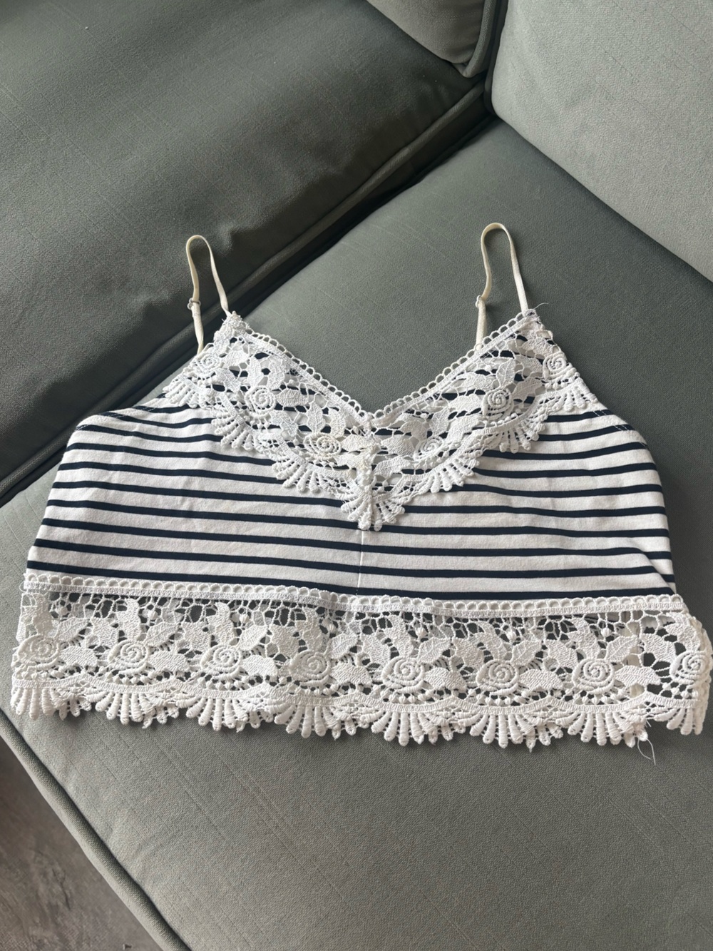 Topshop White & Navy Striped Lace Trim Cami